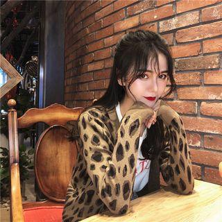 Leopard Print Slim-fit Cardigan As Figure - One Size