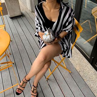 Striped Loose-fit Shirt Black - One Size