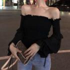 Off-shoulder Lantern-sleeve Blouse Black - One Size