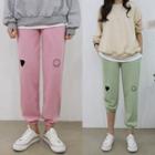 Heart Smiley Embroidered Jogger Pants