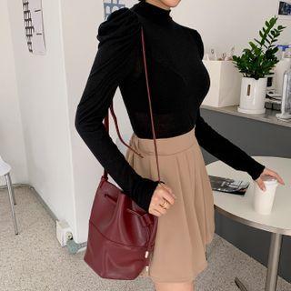 Mutton-sleeve Mock-neck Top