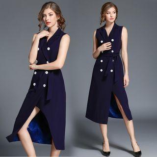 Double-breast Slit-side Long Vest