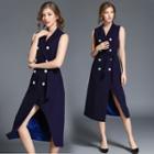 Double-breast Slit-side Long Vest