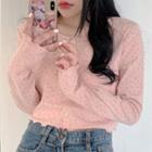 Floral Long Sleeve Crop Top With Single Breasted Creamy Pink - One Size