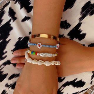 Set: Faux Pearl Flower / Shell / Alloy Bracelet 0713 - Gold - One Size