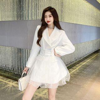 Plain Button-up A-line Mini Dress / Plain Mesh A-line Mini Skirt