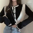 Two-tone Cropped Cardigan Black - One Size