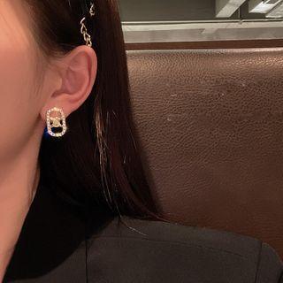 Rhinestone Oval Stud Earring 1 Pair - Silver Needle - Gold - One Size