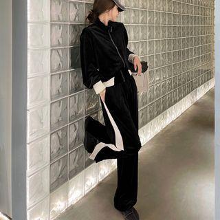 Velvet Zip Jacket / Wide Leg Pants