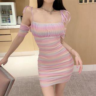 Cutaway-shoulder Striped Sheath Dress As Shown In Figure - One Size