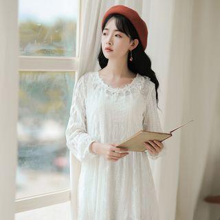 Long-sleeve Tie-back Midi Lace Dress