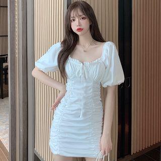 Short-sleeve Crinkle Mini Dress