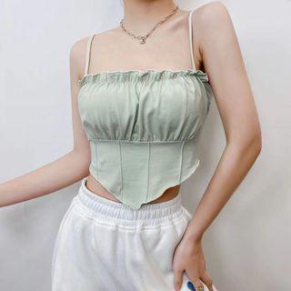Ruffle Trim Plain Cropped Camisole Top