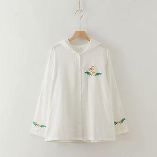 Embroidered Hooded Shirt White - One Size