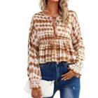 Long-sleeve Tie-dyed Ruffle-trim Crop Top