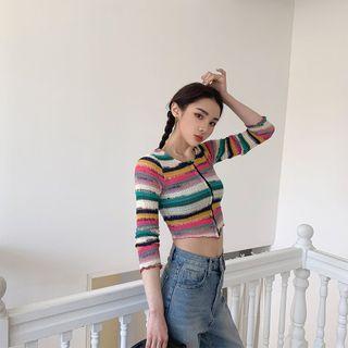 Multicolor-stripe Cropped Cardigan