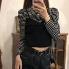 Mock Two-piece Striped Panel Cropped T-shirt