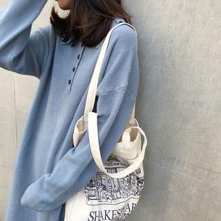 Polo Collar Long-sleeve Midi Knit Dress