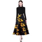 Set: Plain Knit Top + Flower Print Maxi A-line Skirt