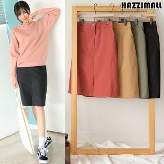 Zip-front Slit-hem H-line Skirt