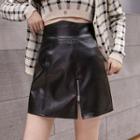Faux Leather Zip Detail A-line Mini Skirt