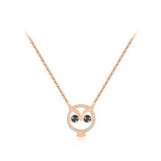 Fashion Simple Plated Rose Gold Owl 316l Stainless Steel Necklace With Black Cubic Zircon Rose Gold - One Size