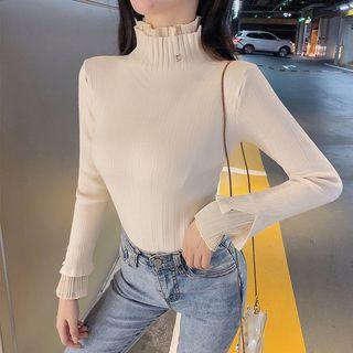 Bell-sleeve Ruffled Knit Top