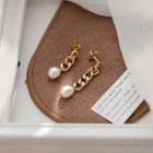 Chunky Chain Pearl Dangle Earring 1 Pair - Earrings - Faux Pearl - Gold & White - One Size