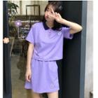 Elbow-sleeve Embroidered Polo Shirt / Mini Skirt / Dress