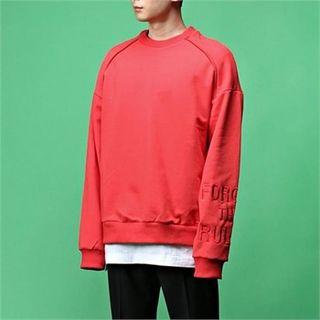 Raglan-sleeve Lettering-embroidered Oversized Sweatshirt