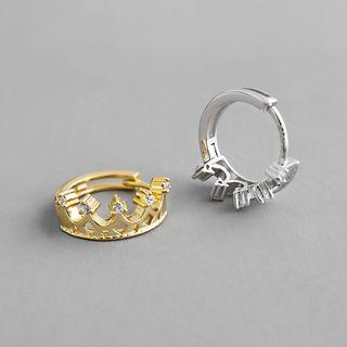 925 Sterling Silver Rhinestone Crown Hoop Earring