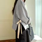 Wide-sleeve Beribboned Sweatshirt Gray - One Size