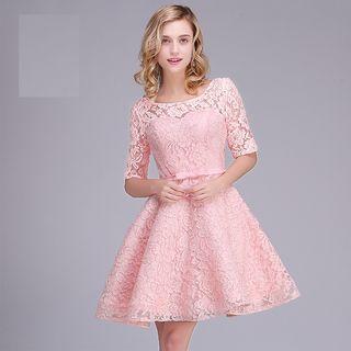 Lace Elbow-sleeve Cocktail Dress