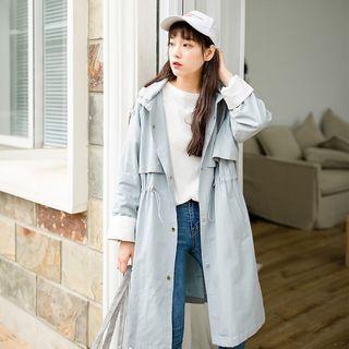 Hooded Snap-buttoned Trench Coat
