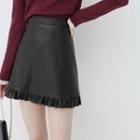 Faux Leather Frill Trim Mini A-line Skirt