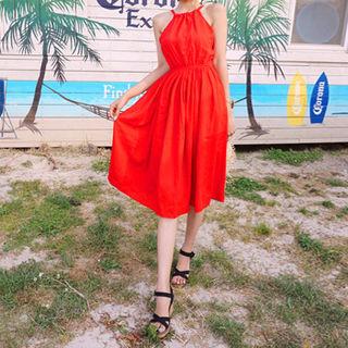 Spaghetti-strap Band-waist Maxi Dress