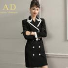 Long-sleeve Double-breasted Contrast-trim Dress