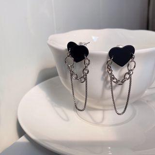 Chained Alloy Dangle Earring 1 Pair - Silver & Black - One Size