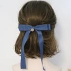 Ribbon Hair Clip Dark Blue - One Size