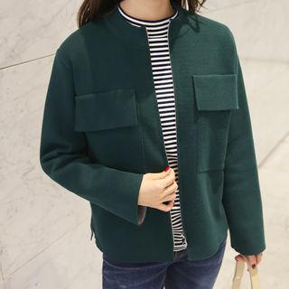 Flap-pocket Zip-up Cardigan