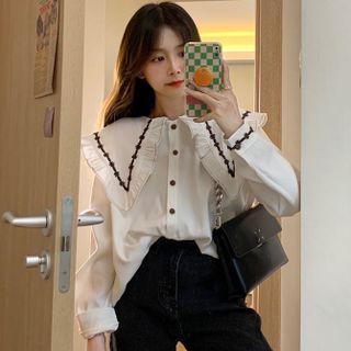 Long-sleeve Peter Pan-collar Embroidered Shirt