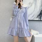 Contrast Collar Striped Mini A-line Dress