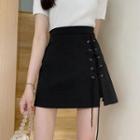 High-waist Lace-up Split A-line Mini Skirt