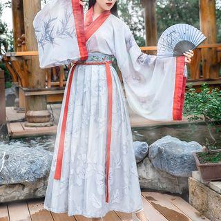 Set: Hanfu Top + Maxi Skirt + Light Jacket