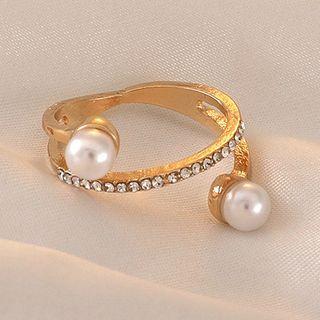 Rhinestone Faux Pearl Ring Gold & White - One Size