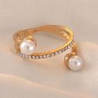 Rhinestone Faux Pearl Ring Gold & White - One Size