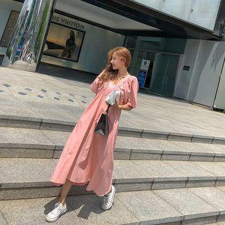 Plunge-neck Maxi Peasant Dress