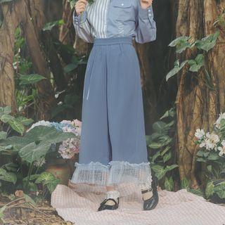 Cropped Mesh Panel Wide-leg Pants