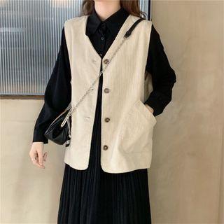 V-neck Corduroy Big-pocket Vest