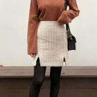 Slit-front Pattern Wool Blend Skirt